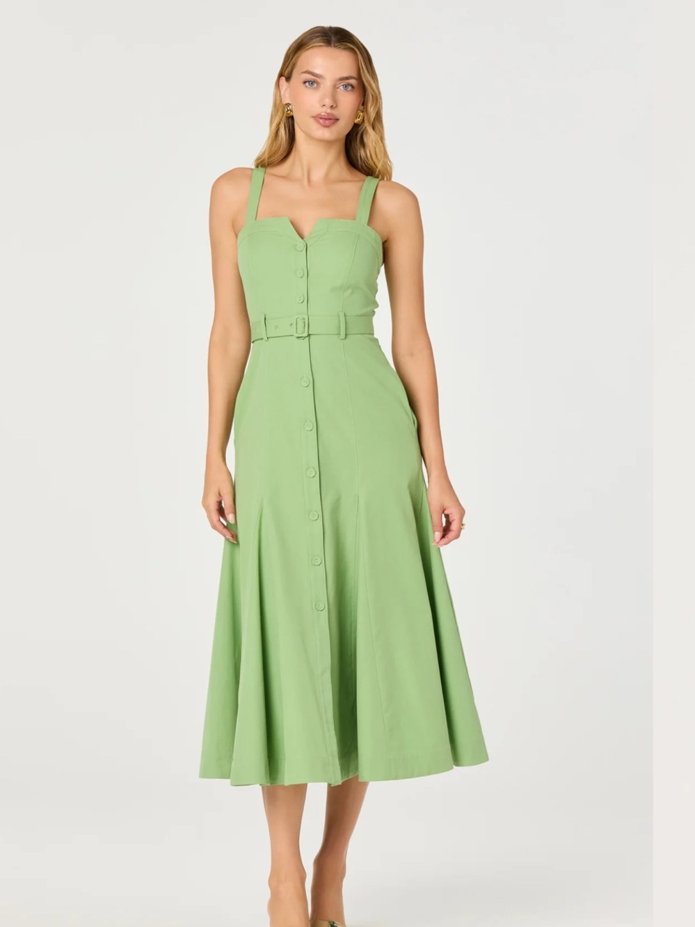 NWT ASTR the Label McKinley Button-Front Midi Dress Green